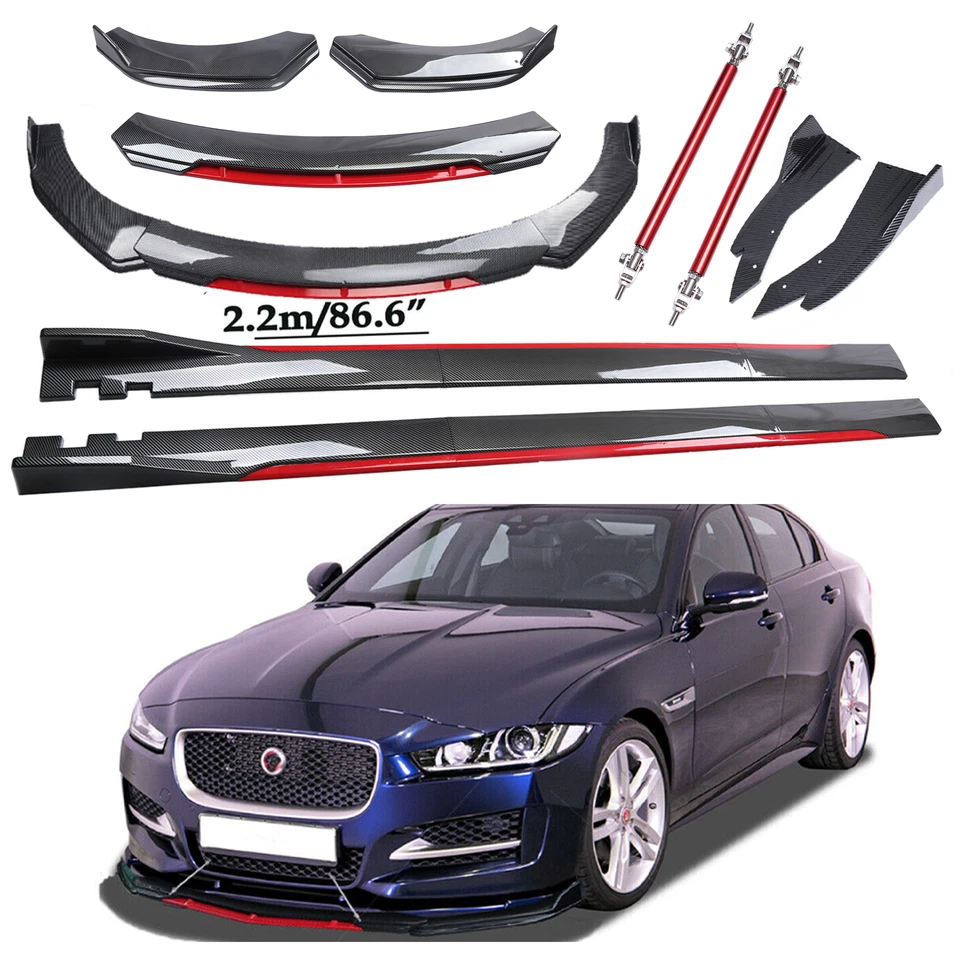 For Jaguar XE XF XJ Front Bumper Lip Spoiler/ Body Kit+Side Skirt Carbon Fiber Foto 1 de 4