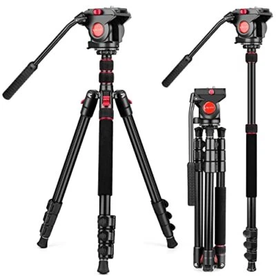 tripod camera tripod, 72 video tripod with fluid head, aluminum heavy duty tripo - Image 1 of 4