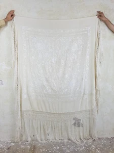 Antiguo chal chino bordado a mano floral para piano 133x121 cm - Imagen 1 de 16