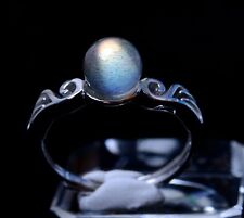 Beautiful Natural Rare Cure Moonstone Blue Crystal Madam Gift Ring 7*7*8mm  
