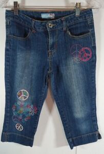 Blue Heart Girls Jean Capris Embroidered Dark Wash Denim Straight Leg Size 12