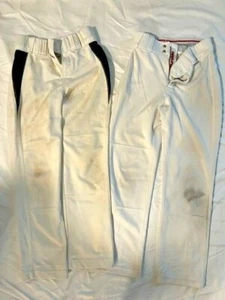 (2) RAWLINGS white BASEBALL Uniform PANTS STRETCH Knit Youth M - Picture 1 of 10
