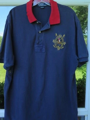 Polo Ralph Lauren Hombres Algodón Azul Bordado Cresta Ecuestre Rugby Camisa Grande Foto 1 de 4