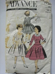 VTG 40's ~ Advance Pattern #7734 ~Girl's Dress & Dickie ~ Size 6 Breast 24" - Picture 1 of 2