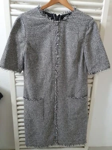 L.K. Bennett nessa grey Black wool Blend Tweed Fringed Dress Size 10 Ex - Picture 1 of 20