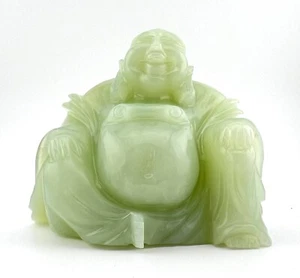 Vintage Good Luck Jade Buddha Happy Face Carving Chinese Scholar Sculpture - Picture 1 of 11