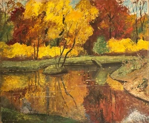 Original Landschaftsgemälde Herbst in New York Bäume Nell Witters aufgelistet 20x24 - Bild 1 von 9