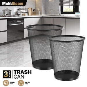 2 Pcs 5 Gallon Trash Can Open Top Round Mesh Metal Garbage Bin Living Room Home - Picture 1 of 19
