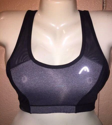 Sujetador deportivo HEAD para mujer sin alambres gris malla negra tirar de yoga gimnasio talla XS Foto 1 de 1