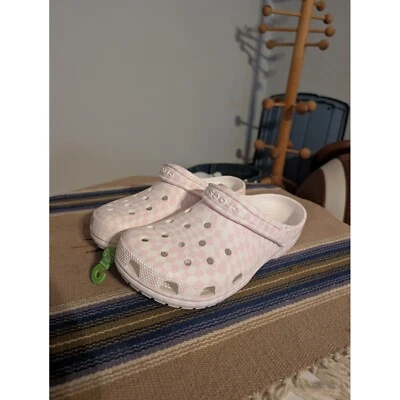 Crocs Classic Warped Checker Clog Pink White Comfort Sandals Women's 9 - Image 1 of 2