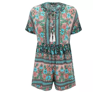 womens jumpsuits overalls floral wide leg jumpers sleeveless soft short playsuit - Picture 1 of 5