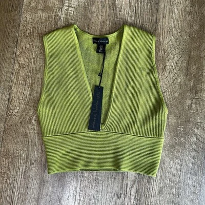 NWT House of Harlow 1960 Plunging V Neck Sleeveless Knit Vest Size-M-Green Retro - Image 1 of 4