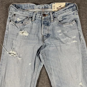 Hollister Jeans Mens 30x32 Light Wash Hermosa Low Rise Boot Bootcut Distressed - Picture 1 of 12