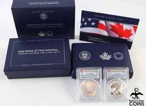2019 Pride of Two Nations 2 Silver Coin Set: Silver Eagle & Maple Leaf PCGS PR70 - Picture 1 of 4