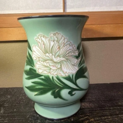 Cloisonne Vase Flower pattern 9.8 inch tall Japanese Pot silver Engraved - Image 1 of 4