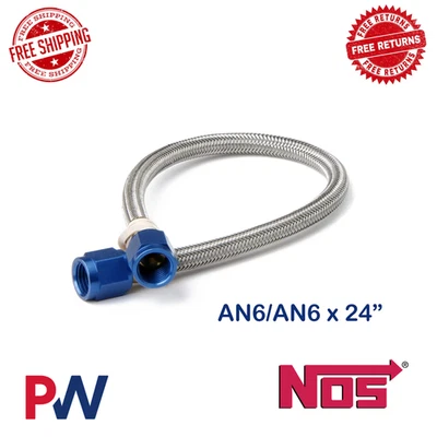 NOS Stainless Steel Braided Hoses, -6AN 2-foot Blue, w/AN Fittings & Step-Ups - Image 1 of 4