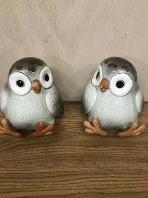 PAIR Vintage Fitz Floyd Ceramic Owl Bookends Japan  1978 Orig. Paper Stickers - Image 1 of 4