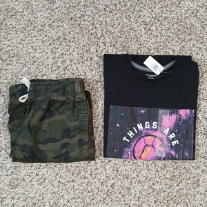 Boys Outfit Set Size XL (14-16) – Old Navy Graphic Tee & Camo Shorts - Picture 1 of 6