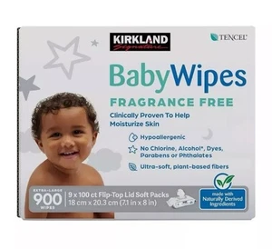Kirkland Signature Baby Wipes Fragrance Free, 900 Ct, Plant-Based Fibers - NEW - Picture 1 of 3