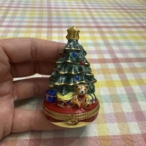 Elda Creations Limoges Peint Main Christmas Tree Trinket Box - Picture 1 of 7