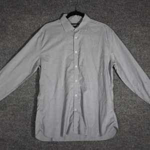 John Varvatos Button Up Shirt Mens 16.5 34 35 Slim Fit Micro Plaid Blue Luxury - Picture 1 of 6