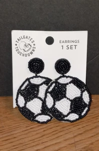 Soccer Earrings Tailgates Touchdowns Black/White 2.5” New! - Picture 1 of 2