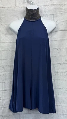 Boohoo Mono Rompa Talla 8 Azul Marino y Dorado Cuello Brillante Festival Verano Foto 1 de 4