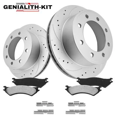 Rear Drilled Rotors Ceramic Brake Pads for 2003-2007 Ford E-250 E-350 Super Duty Foto 1 de 4