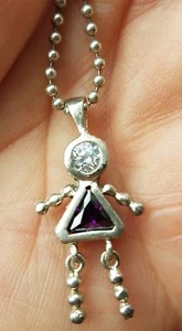 Sterling Silver 925 Figure Articulated Legs Amethyst 18" Necklace Pendant Italy - Picture 1 of 3