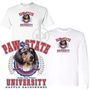 Camiseta blanca manga corta/larga Dapple Dachshund Paw State University M-3X - Imagen 1 de 3