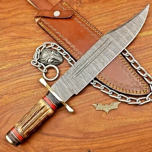 Rare Damascus Steel Knife Handmade Knife, Bowie Hunting Knife, W/Sheath IS-3110 - Picture 1 of 10