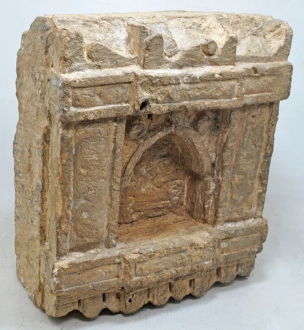 Antique Sand Stone Wall Mounted Arch Shelf 'Aala' Original Old Fine Hand Carved Cover
