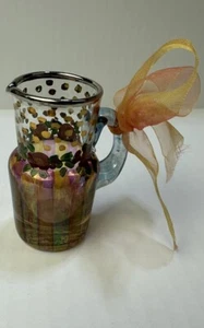 Mackenzie-Childs Hand-Painted Roses Glass Mini-Pitcher, Rare & Retired 3" Tall - Picture 1 of 4