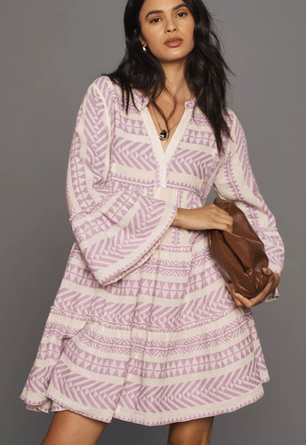 OFF WHITE Abito tunica Devotion Twins ricamato Ella lilla bianco sporco taglia L