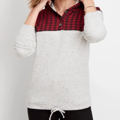 Sudadera Maurices Gris y Rojo Búfalo Cuadros Cordón Cintura Mezcladora Pequeña Mujer Foto 1 de 4