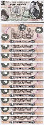 Colombia 20 Pesos 1982, UNC, 10 Pcs LOT, Consecutive, P-409d - Image 1 of 4