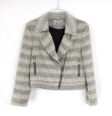 Chaqueta estilo moto Rebecca Minkoff mezcla lana rayas, talla M Foto 1 de 4