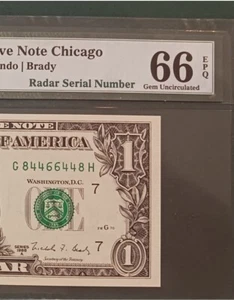 Error Misalgned 1988a $1 F. R. Note PMG 66PPQ Super Radar Serial # G 8446-6448 H - Picture 1 of 4