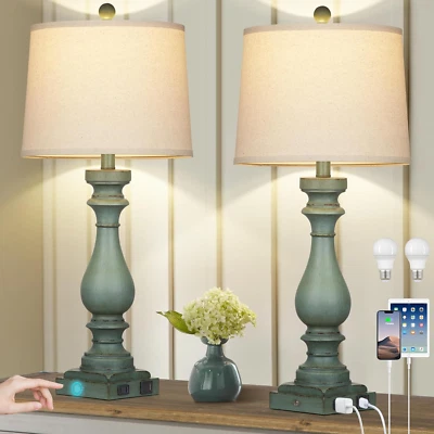 Juego de 2 lámparas de mesa de 29" de alto para sala de estar, lámparas de mesita de noche vintage con Foto 1 de 4