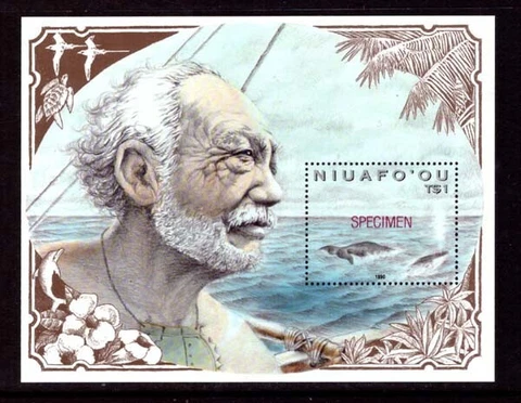 NIUAFO'OU 1990 : Polynesian Whaling MNH** Miniature Sheet overprinted "SPECIMEN" Cover