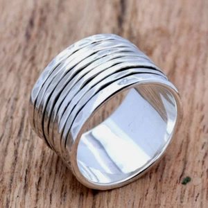 925 Sterling Silber Ring Band & Spinner Meditation Statement Handarbeit - Bild 1 von 10