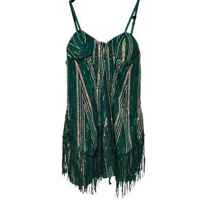 Vestido sin mangas Swiftie Vibe para mujer con flecos de lentejuelas verde talla Lg 20’s aleta Foto 1 de 4