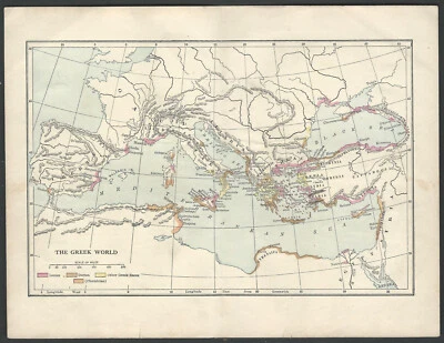 Map - THE GREEK WORLD showing Ionian, Dorian & Other Greek Races + Phoenicans - Image 1 of 2