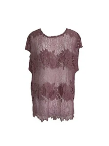 Modern Movement Womens Top Size Large Semi Sheer Purple Lace Floral  Over Shirt  - Picture 1 of 7