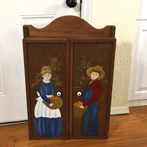 Vtg Hand Painted Spoon Rack Shelf Wall Cabinet Display Case Primitive Folk Art - Picture 1 of 19