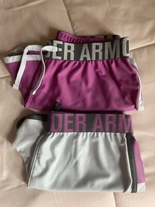 2 Under Armour Loose Heat Gear Athletic Shorts Girls Youth Size YXL Purple/Gray - Picture 1 of 11