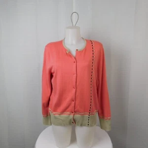Requirements Color Blocked Chunky Stitch Cardigan - Coral-Beige, Large #9844 - Picture 1 of 5