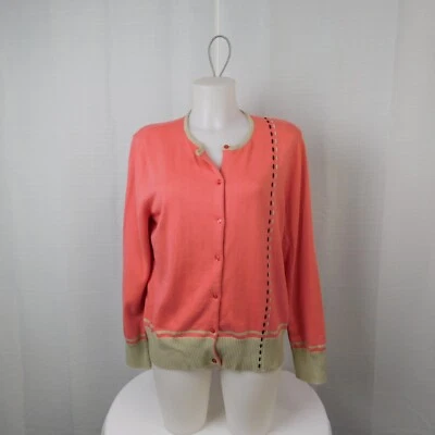 Cárdigan de punto grueso bloqueado de color Requisitos - Coral-Beige, grande #9844 Foto 1 de 4