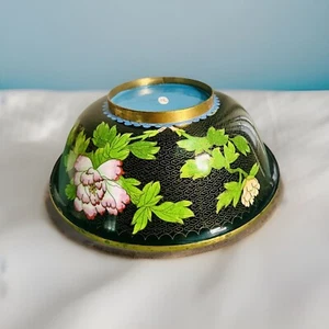 VINTAGE CHINESE CLOISONNE  ENAMEL PEONY BUTTERFLY BIRD DECORATION BOWL 10" X 3" - Picture 1 of 20