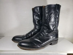 Vtg Justin Cowboy Boots Mens Size 12B Classic Black Roper Style 3133 Made In USA - Picture 1 of 7